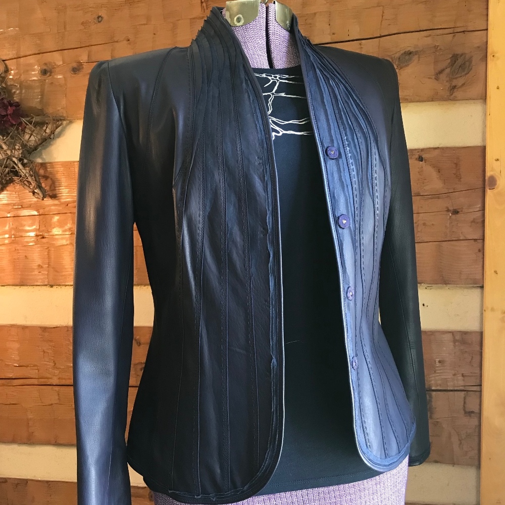 Elie Tahari Deep Plum Leather Jacket
